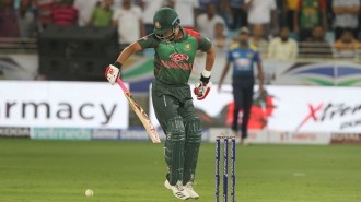 Dubai: Tamim Iqbal of Bangladesh plays with one hand after fracturing his left wrist during Asia Cup 2018 Group B match between Bangladesh and Sri Lanka at Dubai International Cricket Stadium in Dubai, UAE on Sept 15, 2018. Tamim Iqbal has been ruled out of the Asia Cup after fracturing his left wrist. (Photo: Surjeet Yadav/IANS)